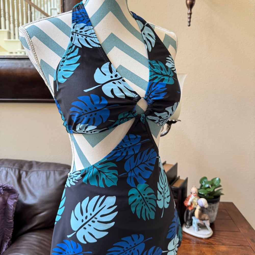 Tropical Leaf Print One Piece Swimsuit